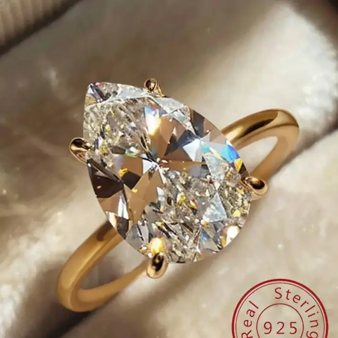 Anillo de circón con forma de pera brillante Simple para mujer, de Plata de Ley 925, 1-4 CT, compromiso, boda, joyería fina de lujo de alta calidad 1
