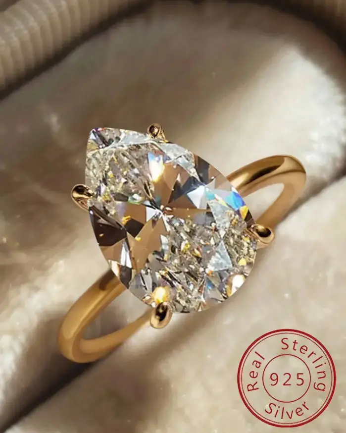 Anillo de circón con forma de pera brillante Simple para mujer, de Plata de Ley 925, 1-4 CT, compromiso, boda, joyería fina de lujo de alta calidad 1