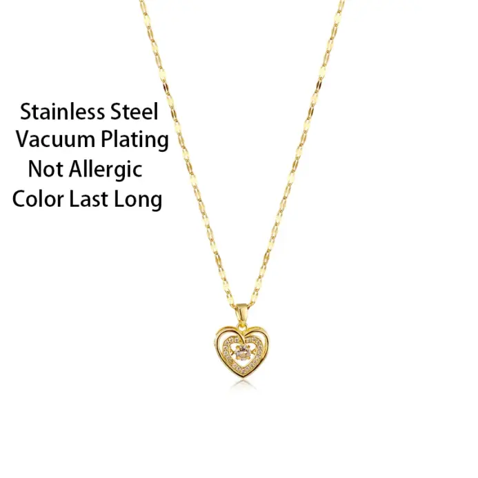 Collar con colgante de cristal con forma de corazón para mujer, cadena de clavícula de acero inoxidable a la moda coreana, joyería de boda Sexy para mujer 2