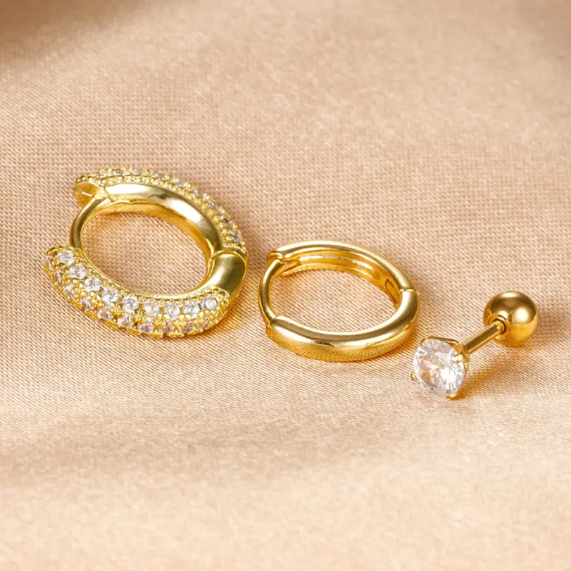 Conjunto de pendientes de aro de círculo redondo para mujer, aretes pequeños de acero inoxidable para Piercing de cartílago, joyería, 3 uds. 4