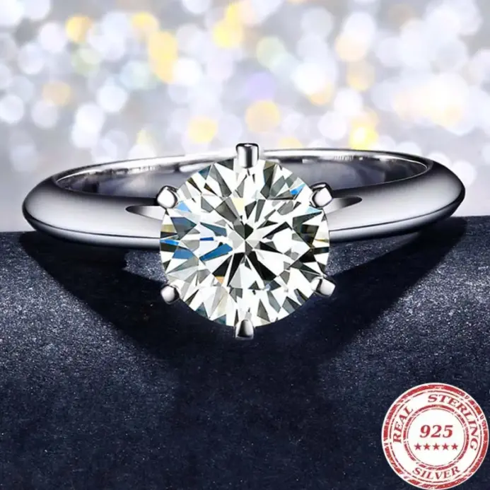 Anillo de Plata de Ley 925 con circonita cúbica para mujer, sortija de boda de compromiso Simple, a la moda, 1CT/2CT/ 3CT, regalo de joyería nupcial 2
