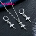 Conjuntos de joyería de alta gama para mujer, figura de Ballet para niñas, collar y pendientes de aro de Color Plata de Ley 925 habituales 5