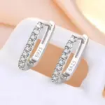Pendientes de aro circulares de Plata de Ley 925 para mujer, pendientes de circonia de cristal de lujo a la moda, joyería versátil para fiesta y boda 5