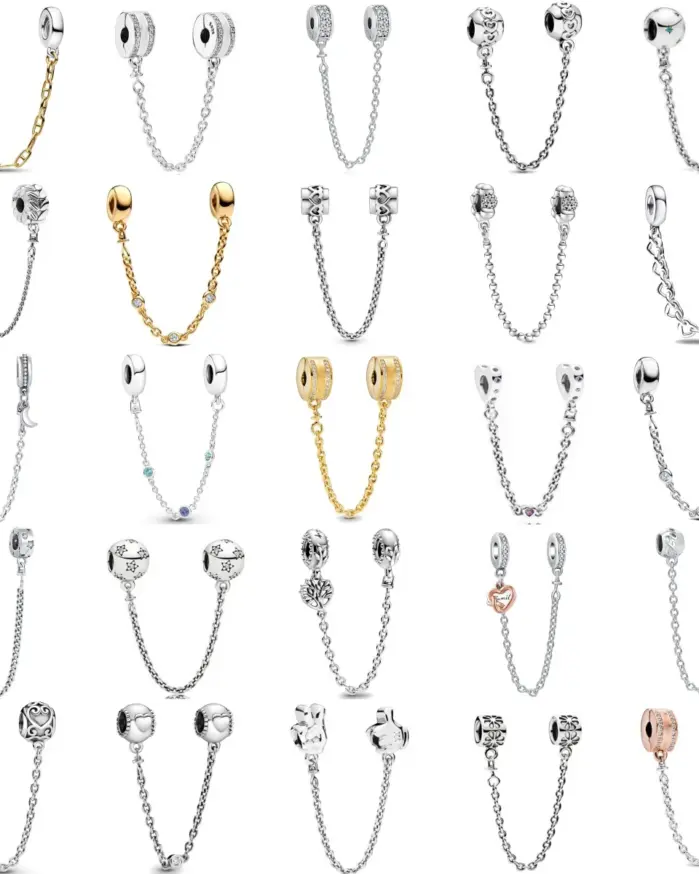 Nuevo 925 plata oro rosa flores brillantes hojas estrellas Luna hebilla de cadena de seguridad apta para pulsera original DIY joyería de mujer 1