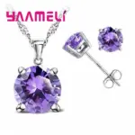 Conjuntos de joyería de Color plata esterlina 925 de buena calidad para mujer, ajuste de garra clásico, pendiente de tuerca de circonia cúbica, collar con colgante 3