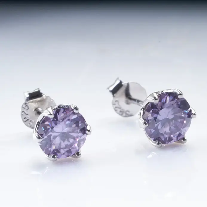 Pendientes de plata de ley 100% 925 de corte redondo, aretes de diamantes de moissanita auténtica púrpura, joyería fina con GRA, 1CT x 2 2