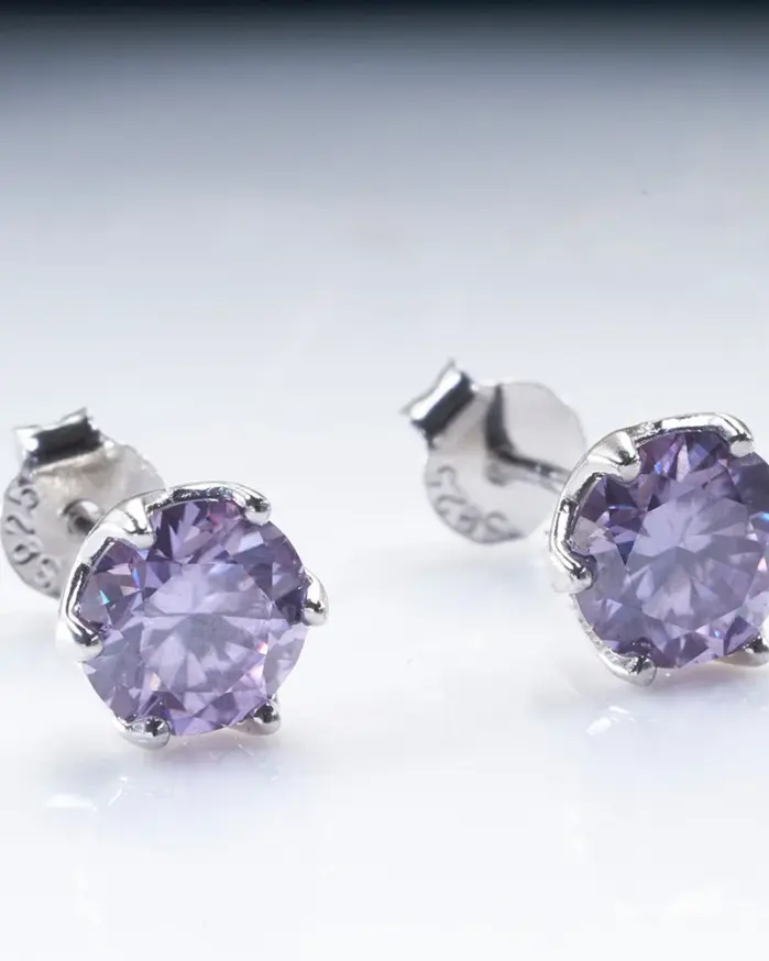 Pendientes de plata de ley 100% 925 de corte redondo, aretes de diamantes de moissanita auténtica púrpura, joyería fina con GRA, 1CT x 2 2