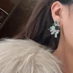 pendientes geométricos de lujo para mujer, con incrustaciones de circonia cúbica verde/blanca, accesorios de boda para fiesta, joyería elegante, regalo 5