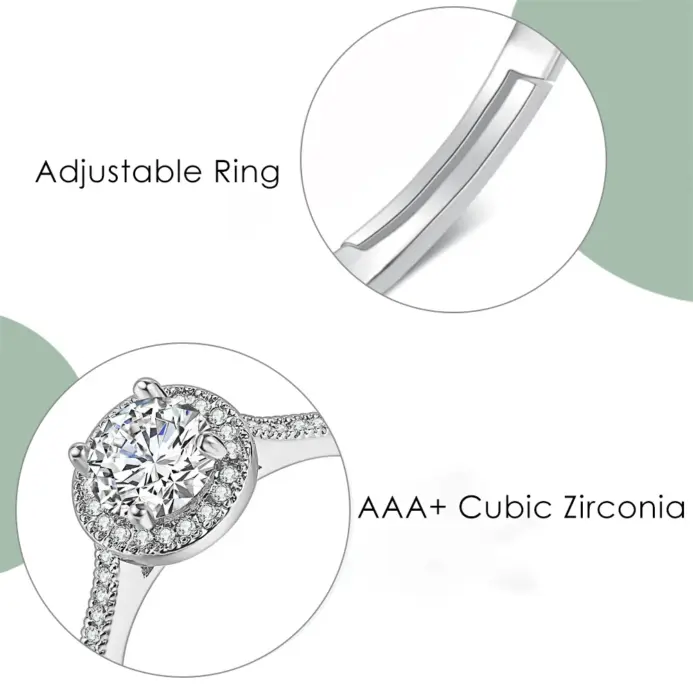 Anillos solitarios ajustables para mujer, joyería nupcial clásica de Color plata AAA + Zirconia cúbica, anillo de compromiso para boda 2