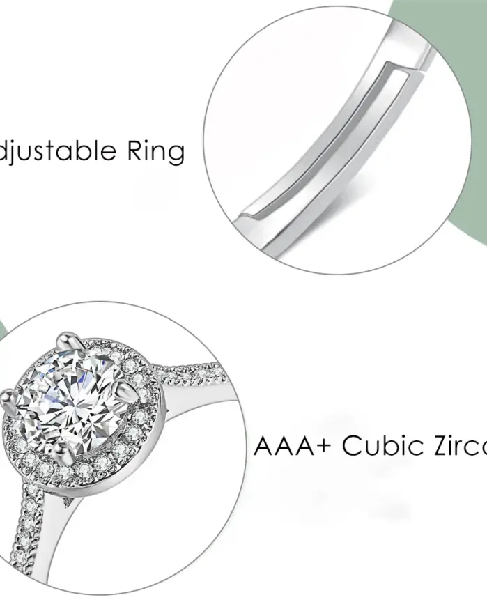 Anillos solitarios ajustables para mujer, joyería nupcial clásica de Color plata AAA + Zirconia cúbica, anillo de compromiso para boda 2