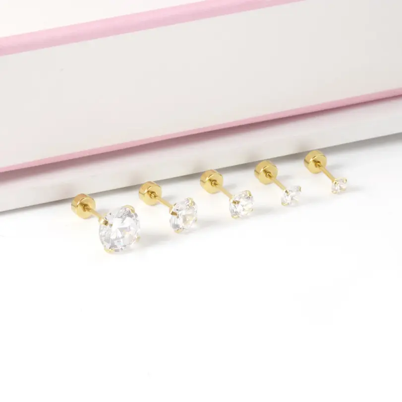 1 par/2 uds., pendientes de cristal de acero inoxidable para mujeres y hombres, joyería para las orejas de circonia cúbica transparente redonda de 4 puntas para el trago 6