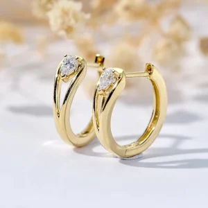 Pendientes de aro minimalistas con circonita cúbica de pera, pendientes circulares elegantes para mujer, joyería con temperamento de Color dorado para niñas 1