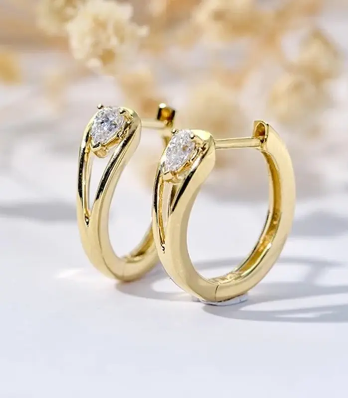 Pendientes de aro minimalistas con circonita cúbica de pera, pendientes circulares elegantes para mujer, joyería con temperamento de Color dorado para niñas 1