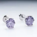 Pendientes de plata de ley 100% 925 de corte redondo, aretes de diamantes de moissanita auténtica púrpura, joyería fina con GRA, 1CT x 2 11