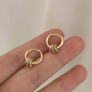 Pendientes de aro circulares con forma de engranaje geométrico chapado en oro a la moda para mujer y niña, joyería de circón a la moda, tipo hebilla 1