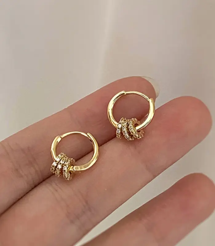 Pendientes de aro circulares con forma de engranaje geométrico chapado en oro a la moda para mujer y niña, joyería de circón a la moda, tipo hebilla 1