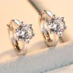 pendientes de aro pequeños y sencillos con incrustaciones clásicas, solitario de 6 puntas, circonita brillante, accesorios elegantes, pendientes de uso diario para mujer 1