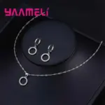 Conjuntos de joyería nupcial estampada de Plata de Ley 925, collares de circonia cúbica con cuentas, pendientes de aro para mujeres y niñas, aniversario de compromiso 2