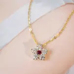 collar romántico de flores para mujer, con circonita cúbica roja, regalo elegante para niñas, collar de Color dorado de lujo, joyería de boda 5