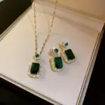 Conjuntos de 4 Uds. De collar con diamantes de imitación cuadrados exquisitos, pendientes, anillo, conjunto de joyería, joyería para mujer, regalos nupciales de moda 6