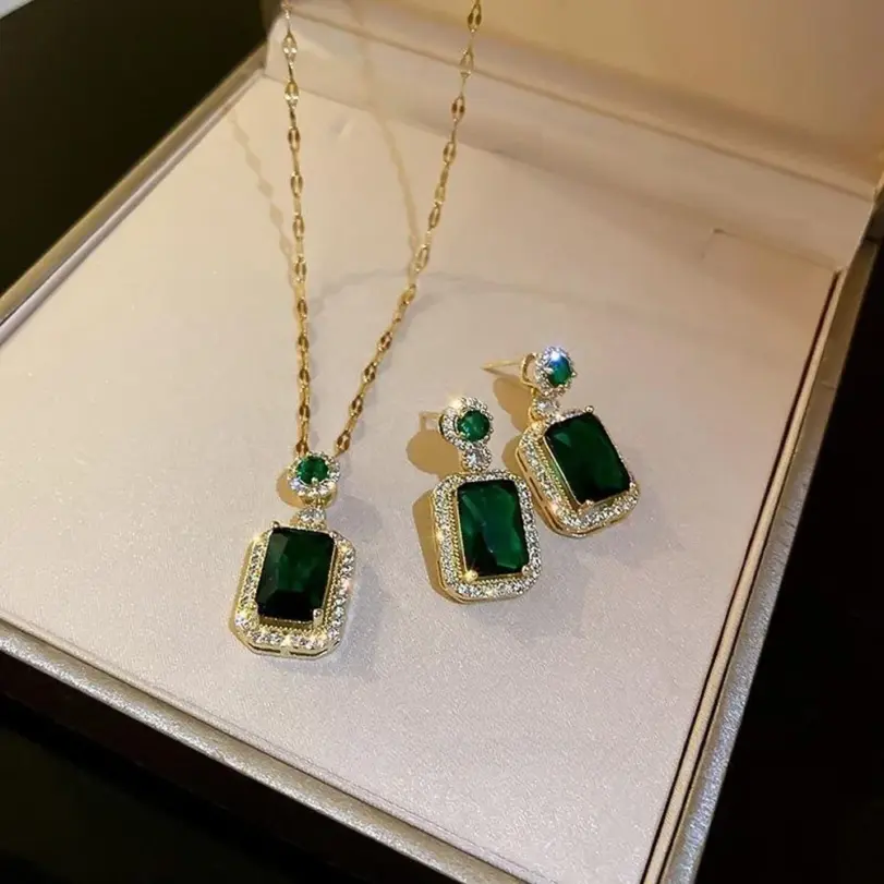 Conjuntos de 4 Uds. De collar con diamantes de imitación cuadrados exquisitos, pendientes, anillo, conjunto de joyería, joyería para mujer, regalos nupciales de moda 6