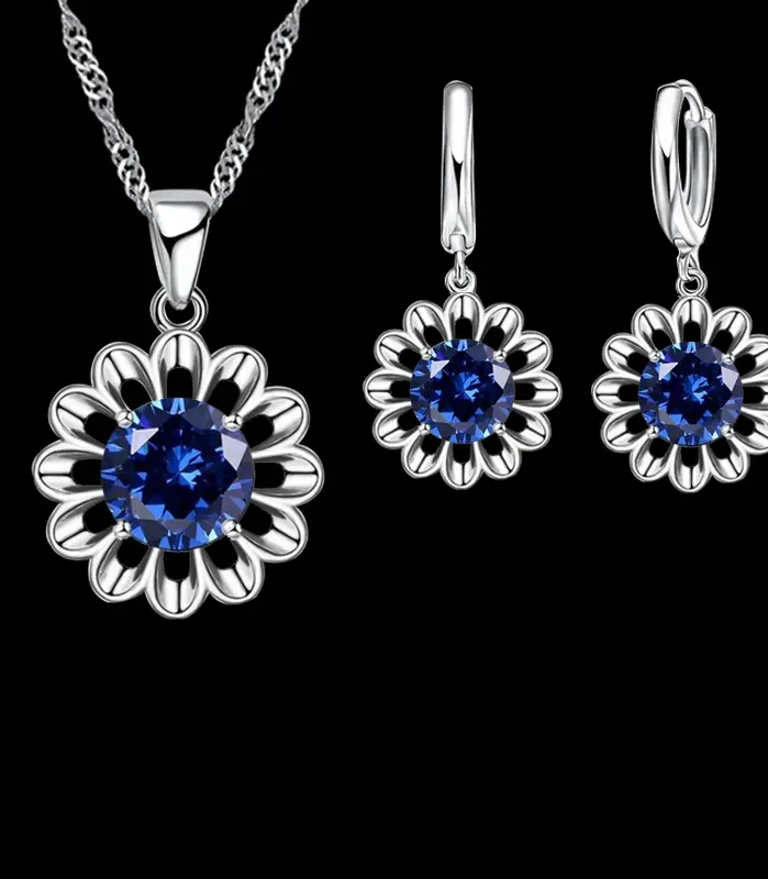 Nuevo conjunto de joyería de boda a la moda para mujer, collar con colgante de cristal de Color Plata de Ley 925 de alta calidad, pendiente de aro, gran promoción 1