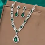 Juego de 3 piezas de collar de gota de cristal para mujer con pendientes para accesorios de vestido de noche de boda 4