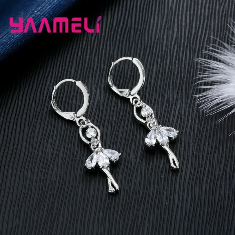 Conjuntos de joyería de alta gama para mujer, figura de Ballet para niñas, collar y pendientes de aro de Color Plata de Ley 925 habituales 4