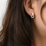 Pendientes circulares coreanos de goteo de aceite blanco para mujer, exquisitos pendientes redondos geométricos de cristal brillante, regalos de joyería para fiesta 2