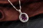 Conjunto elegante de Plata de Ley 925 con colgantes de cristal púrpura, collares, pendientes y anillos para regalo de joyería de compromiso de boda 2