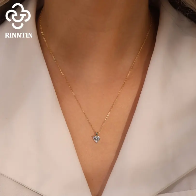 Rinntin-colgante de corazón de diamante moissanita, 1-4CT, cadena de plata de ley 925, gargantilla de fiesta, accesorios de joyería fina SMON08 6