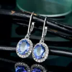 Huitan-pendientes colgantes de lujo para mujer, ovalados, azules, CZ, accesorios nobles para mujer, pendientes elegantes para fiesta, joyería de moda para uso diario 4