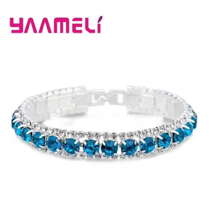 pulseras de Color plata con sello 925, circonita AAA completa, cristal austriaco, cadena de eslabones para mujer, brazaletes de joyería en 14 colores 2