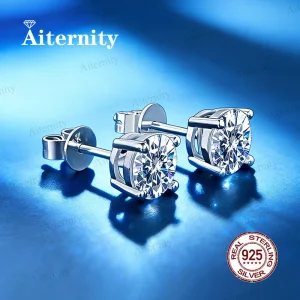 Hermosos pendientes de tuerca de 100% Plata de Ley 925 de moissanita de color D de 0,5-2 quilates para mujer, joyería de boda brillante superior 1