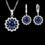 Nuevo conjunto de joyería de boda a la moda para mujer, collar con colgante de cristal de Color Plata de Ley 925 de alta calidad, pendiente de aro, gran promoción 1