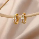 Pendientes con forma de U de circonia cúbica para mujer, aretes geométricos de acero inoxidable, joyería, regalo de cumpleaños y boda 3