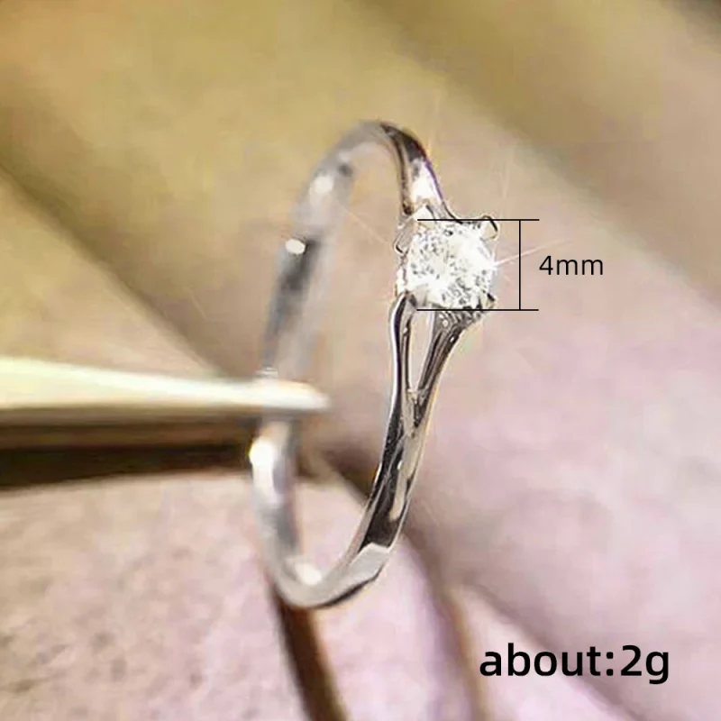 Huitan-anillos de boda minimalistas para mujer, con circonita cúbica de 4MM, accesorio Simple y elegante para dedo femenino, bandas de compromiso, joyería 6