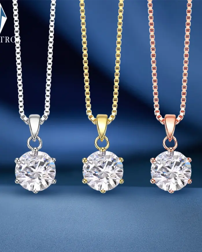 Collar con colgante de moissanita real de 0,5-10 quilates para mujer, collar de diamantes redondos de color D, joyería clásica de plata de ley 925 para novia 1