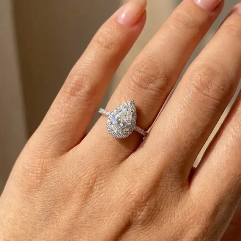 Anillo de circón con forma de pera brillante Simple de Plata de Ley 925 de 1CT para mujer, joyería fina de lujo de alta calidad para compromiso y boda 3