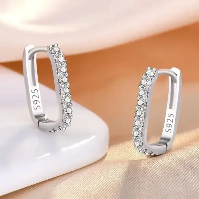 Pendientes de aro circulares de Plata de Ley 925 para mujer, pendientes de circonia de cristal de lujo a la moda, joyería versátil para fiesta y boda 1