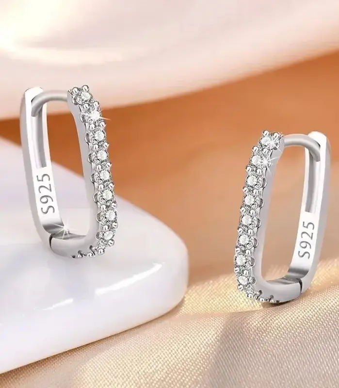 Pendientes de aro circulares de Plata de Ley 925 para mujer, pendientes de circonia de cristal de lujo a la moda, joyería versátil para fiesta y boda 1
