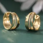 Pendiente de aro geométrico chapado en oro de circonia sintética a la moda para mujer, accesorios de joyería de boda para banquete exquisito clásico 3