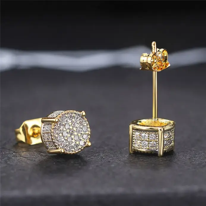 pendientes de tuerca de forma redonda para mujer, piedra CZ brillante pavimentada, Color plata/oro, joyería versátil para las orejas a la moda para todos los días 1