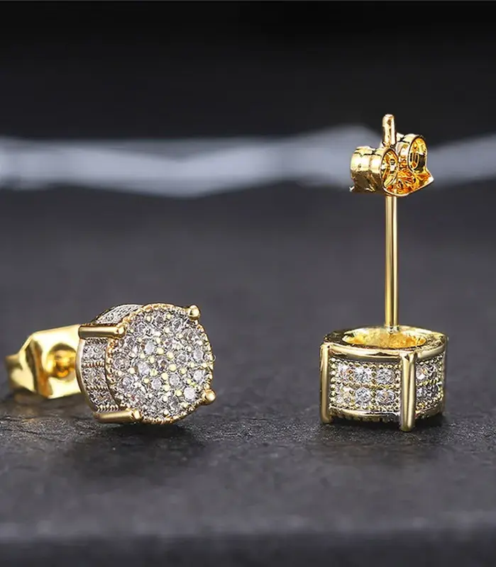 pendientes de tuerca de forma redonda para mujer, piedra CZ brillante pavimentada, Color plata/oro, joyería versátil para las orejas a la moda para todos los días 1