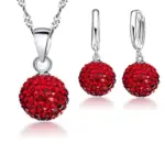 Conjuntos de joyería nupcial estampada de Plata de Ley 925, regalos de boda para mujeres y niñas, collar de bola de discoteca CZ de cristal austriaco, pendientes de aro 1