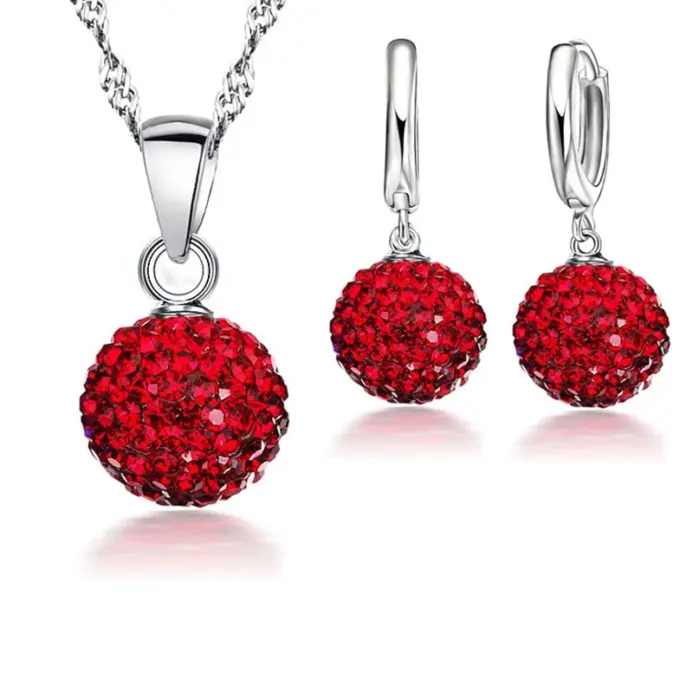 Conjuntos de joyería nupcial estampada de Plata de Ley 925, regalos de boda para mujeres y niñas, collar de bola de discoteca CZ de cristal austriaco, pendientes de aro 1