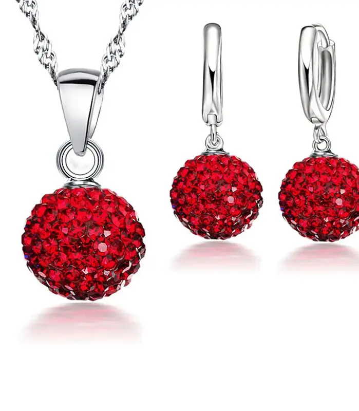 Conjuntos de joyería nupcial estampada de Plata de Ley 925, regalos de boda para mujeres y niñas, collar de bola de discoteca CZ de cristal austriaco, pendientes de aro 1