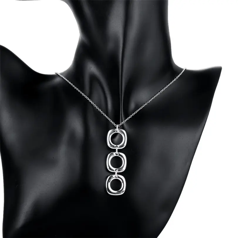 Conjunto de pendientes y collar cuadrado redondo de Plata de Ley 925 para mujer, joyería con dijes de moda para fiesta de compromiso y boda 6