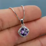 Huitan-collar con colgante de circonia cúbica con forma de cojín elegante, cadena de caja de Color plateado, accesorios exquisitos para mujer, joyería de moda 3