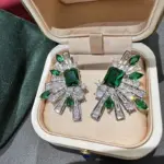 pendientes geométricos de lujo para mujer, con incrustaciones de circonia cúbica verde/blanca, accesorios de boda para fiesta, joyería elegante, regalo 3